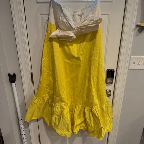 Anthropologie Hutch Color block Strapless Bow Dress NWT Yellow White - Picture 3 of 9